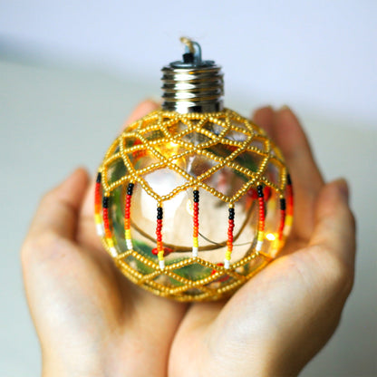 Gold Sparkly Handmade Beaded Ornament with Luminous Lights - Holiday Decor & Gifts