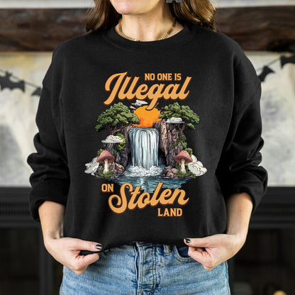 No One Is Illegal On Stolen Land - Waterfall Design Front Print Unisex T-Shirt/T-Shirt V-Neck/Hoodie/Sweatshirt