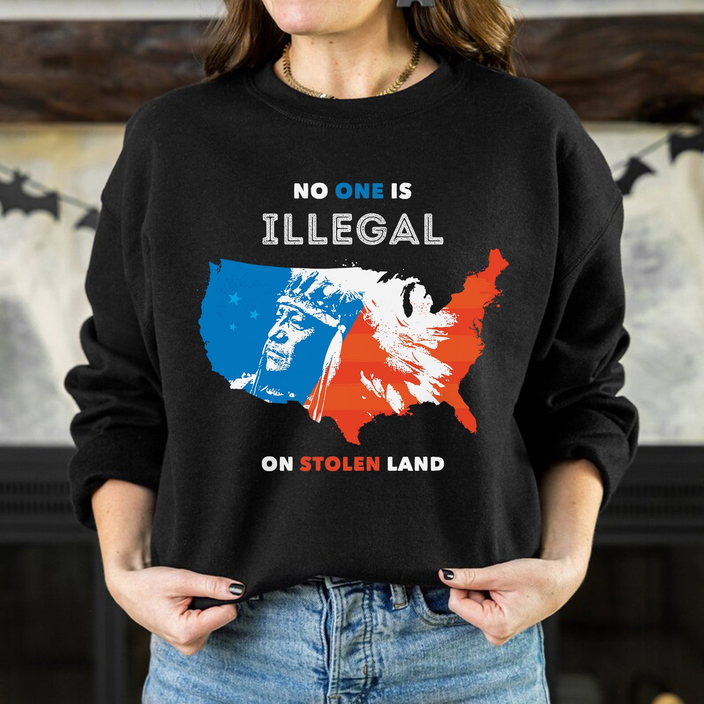 NO ONE IS ILLEGAL ON STOLEN LAND. WE WALK ON NATIVE LAND 22 - One sides - Unisex T-shirt/T-shirt V-Neck/Hoodie/Sweatshirt