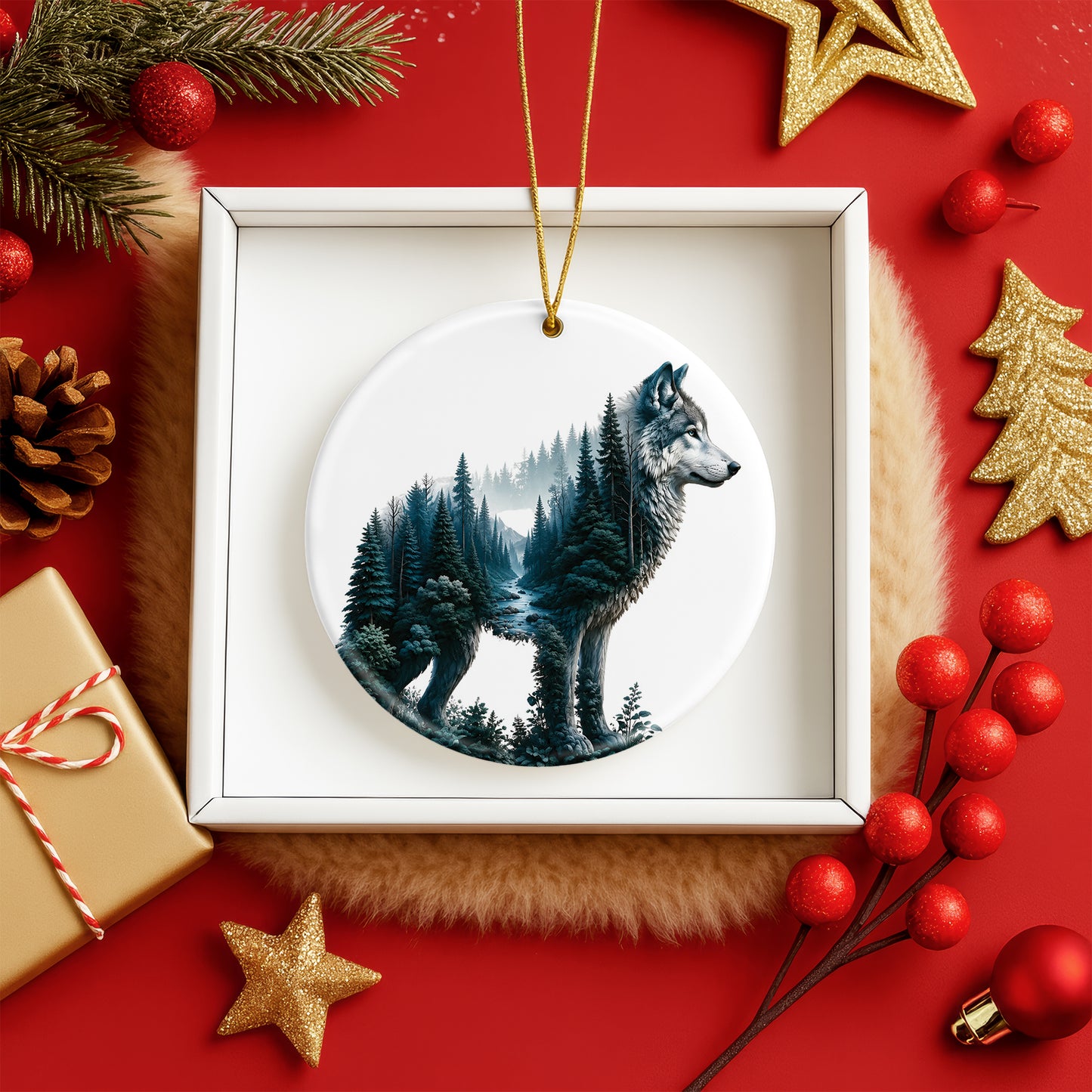 Native Wolf Spirit Christmas Ornament – Forest Wilderness Decor