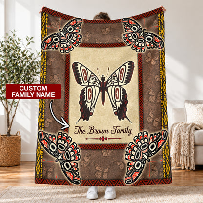 Custom Family Name Native American Style Butterfly Symbols Fleece Blanket