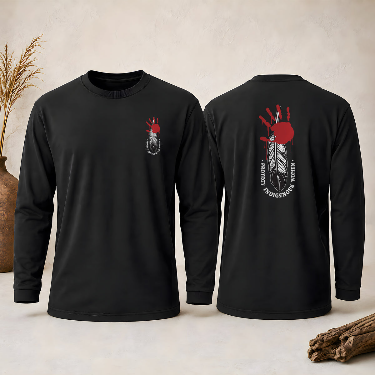 Protect Indigenous Women Red Hand Feather - Two Sides Unisex Long Sleeve