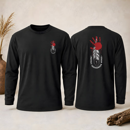 Protect Indigenous Women Red Hand Feather - Two Sides Unisex Long Sleeve