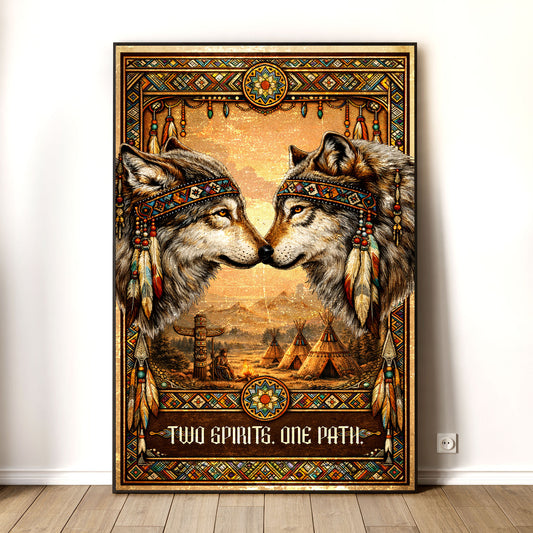 Native American Inspired Wolf Art - "Two Spirits, One Path" Couple for Poster/Canvas