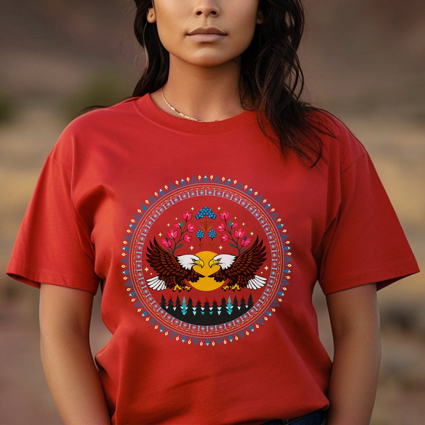 Sacred Twin Eagles Love Circle - Indigenous Art of Unity & Love Unisex T-shirt/T-shirt V-neck/Hoodie/Sweatshirt