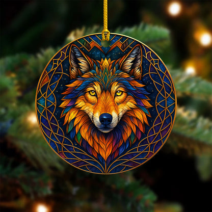 Fire Wolf - Vibrant Stained Glass Spirit Animal - Unique Christmas Gift Decor Flat Acrylic
