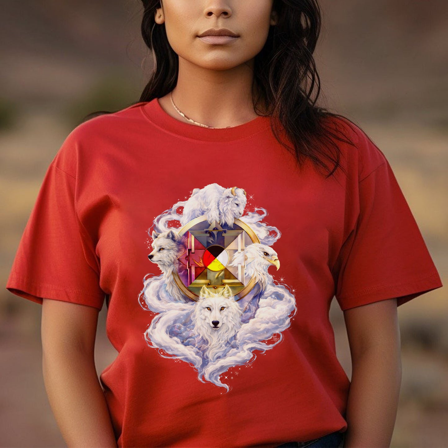 Sacred White Animals & Medicine Wheel Spiritual Unisex T-shirt/T-shirt V-neck/Hoodie/Sweatshirt