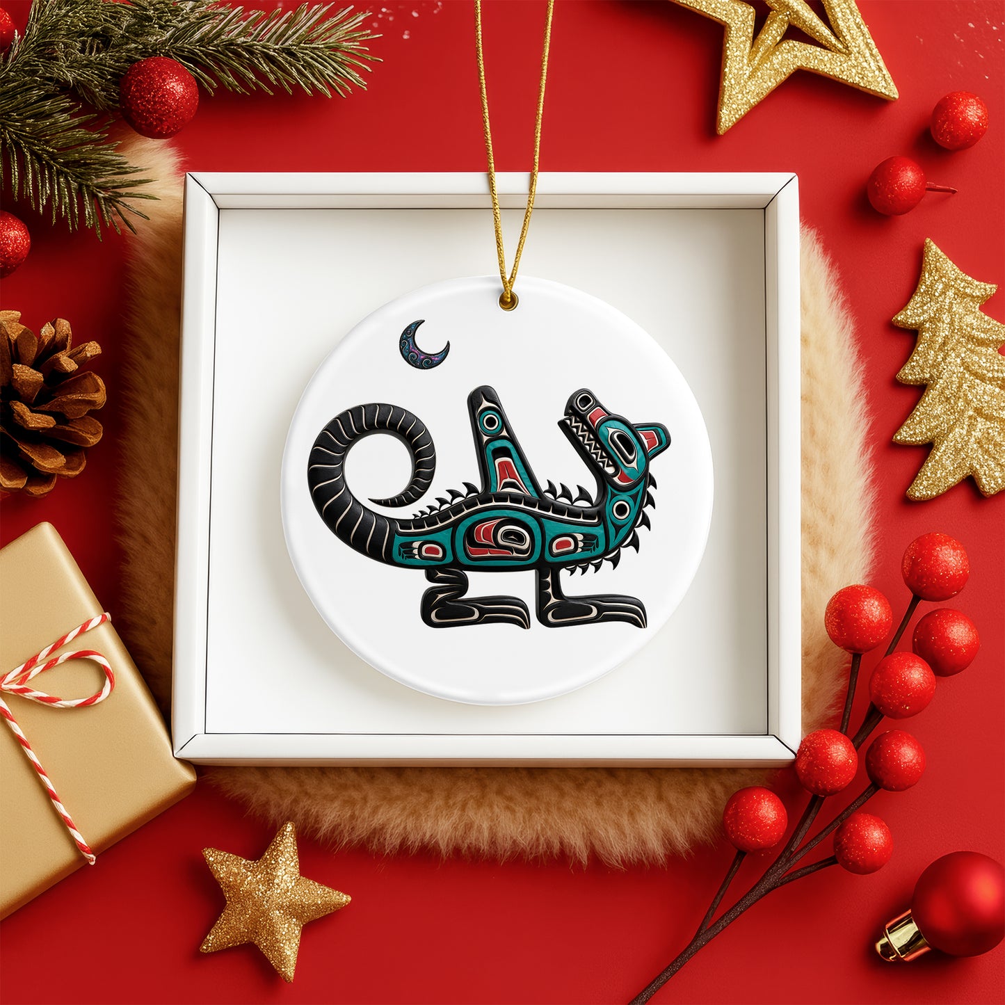 Native American Orca Spirit Christmas Ornament – Indigenous Tribal Art Ceramic Hanging Decoration