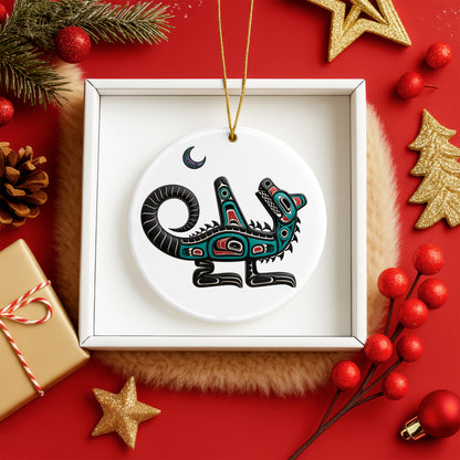 Native American Orca Spirit Christmas Ornament – Indigenous Tribal Art Ceramic Hanging Decoration
