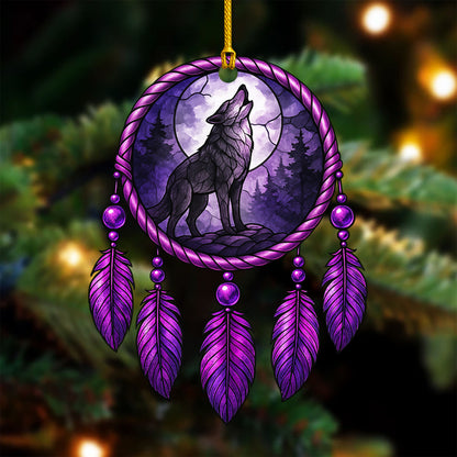 Wolf Dreamcatcher - Purple Moon Forest - Unique Christmas Gift Decor Flat Acrylic