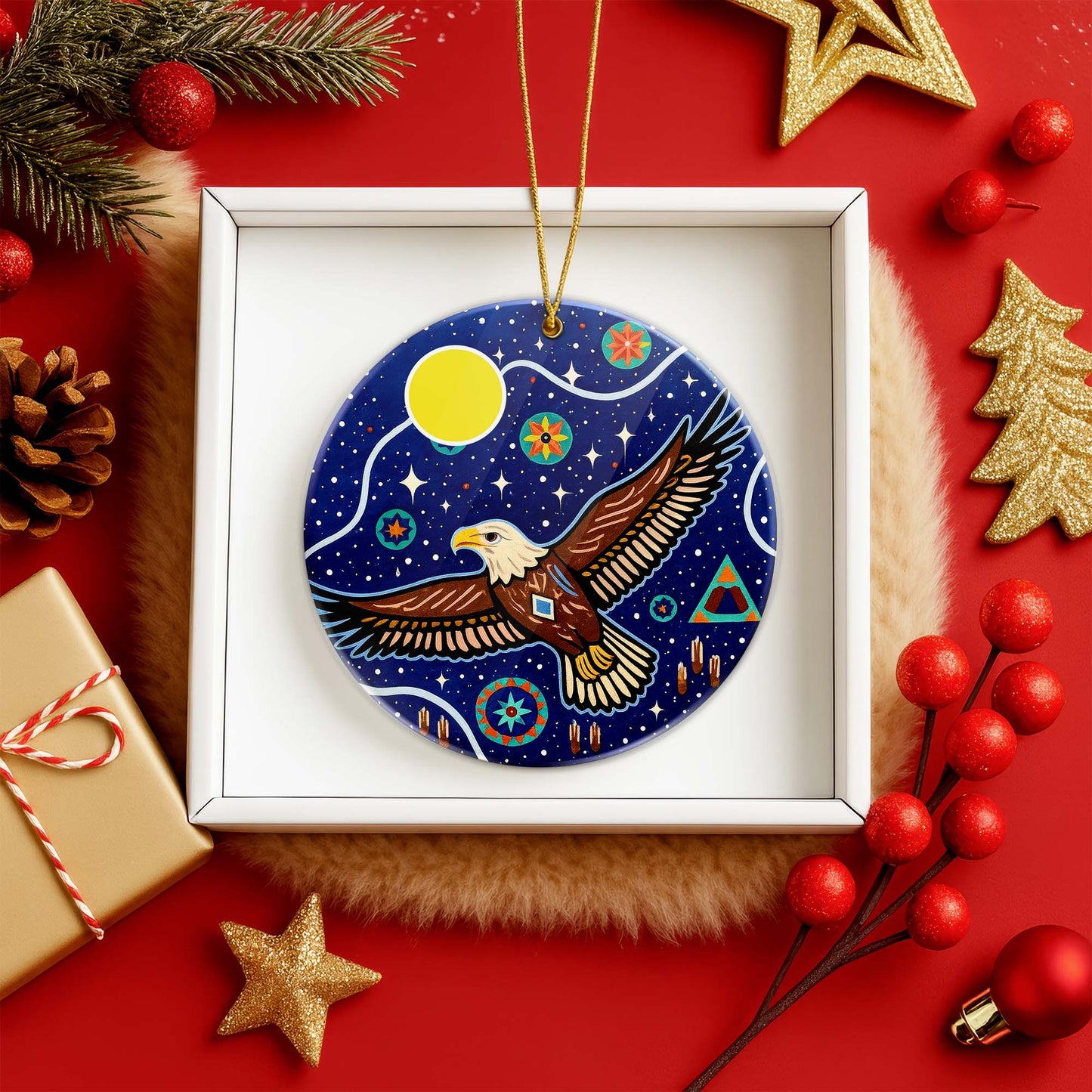 Tribal Eagle Ceramic Ornament Spiritual Wildlife Design for Holiday Decor