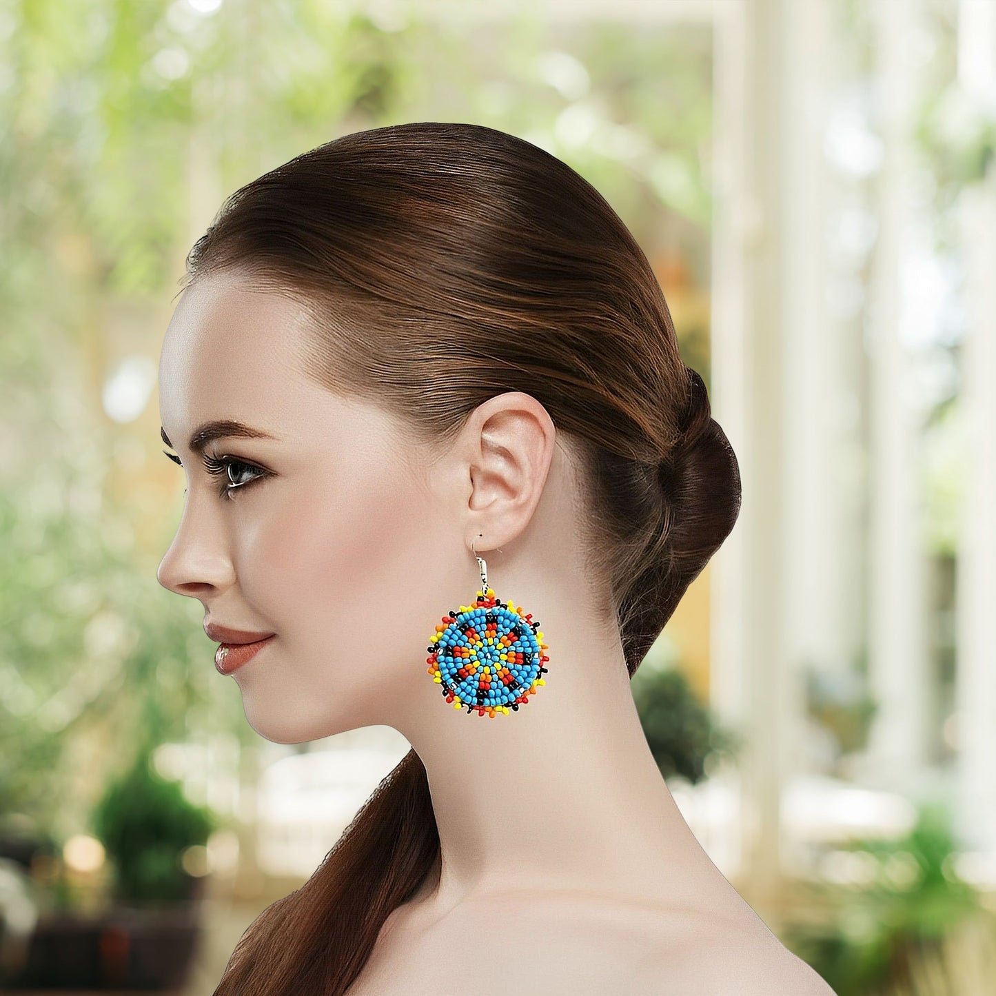 Cute Round Turquoise Blue Beaded Handmade Earrings For Women