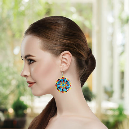 Cute Round Turquoise Blue Beaded Handmade Earrings For Women