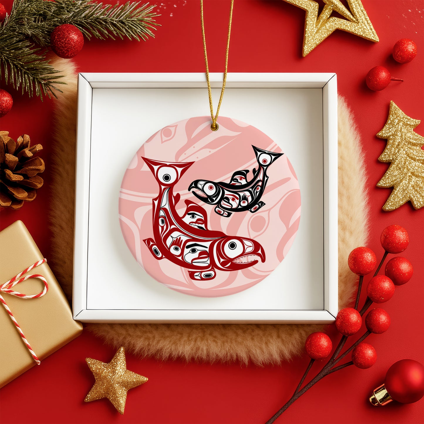 Pacific Northwest Salmon Ceramic Ornament – Indigenous Art Christmas Tree Decor
