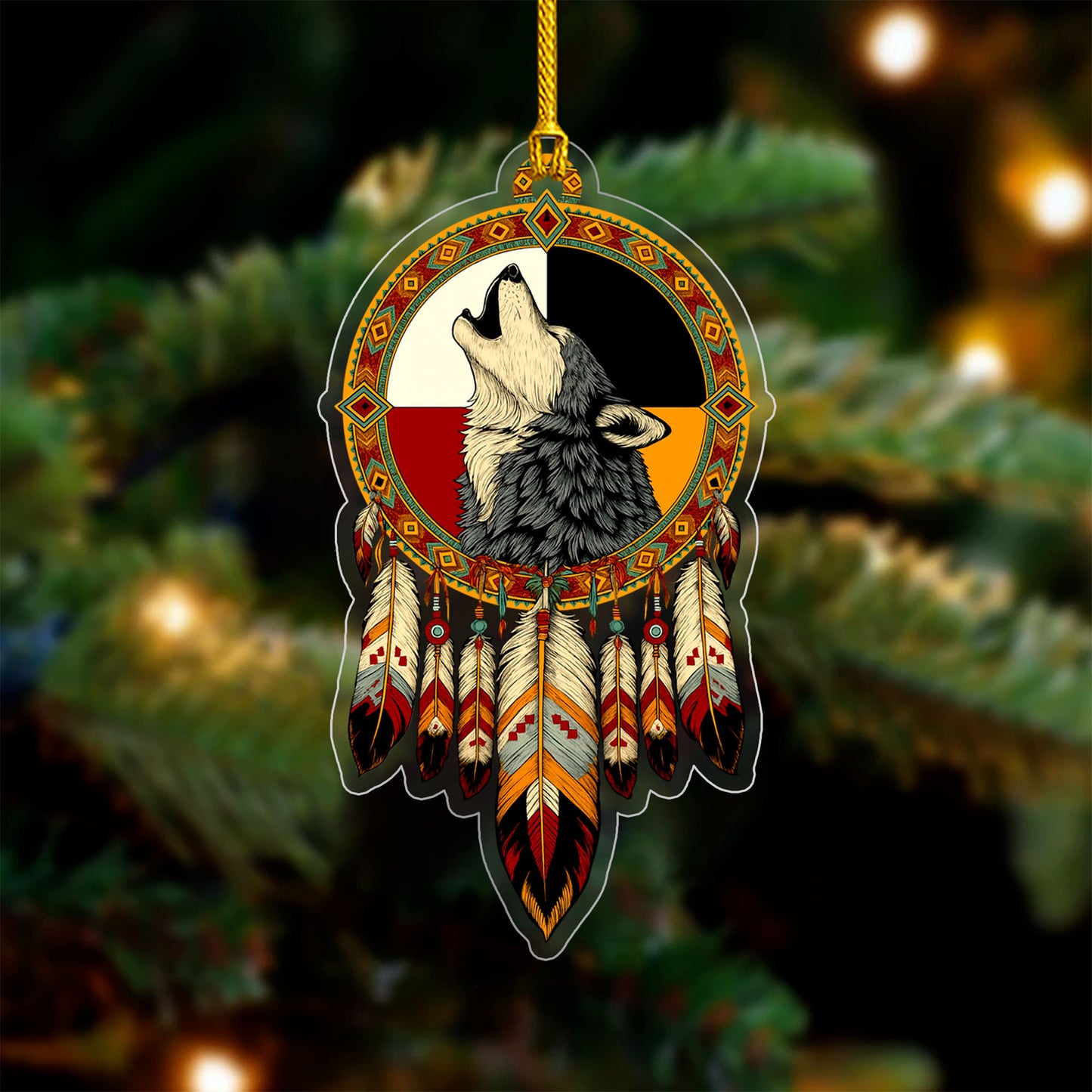 Medicine Wheel Wolf - Native American Feather - Unique Christmas Gift Flat Acrylic