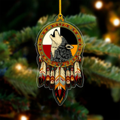Medicine Wheel Wolf - Native American Feather - Unique Christmas Gift Flat Acrylic