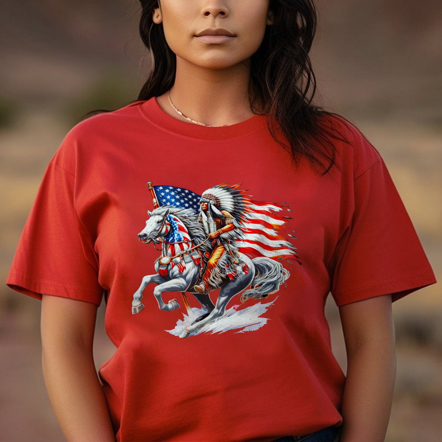 Native American Warrior Horse Patriotic Unisex T-shirt/V-neck T-shirt /Hoodie/Sweatshirt