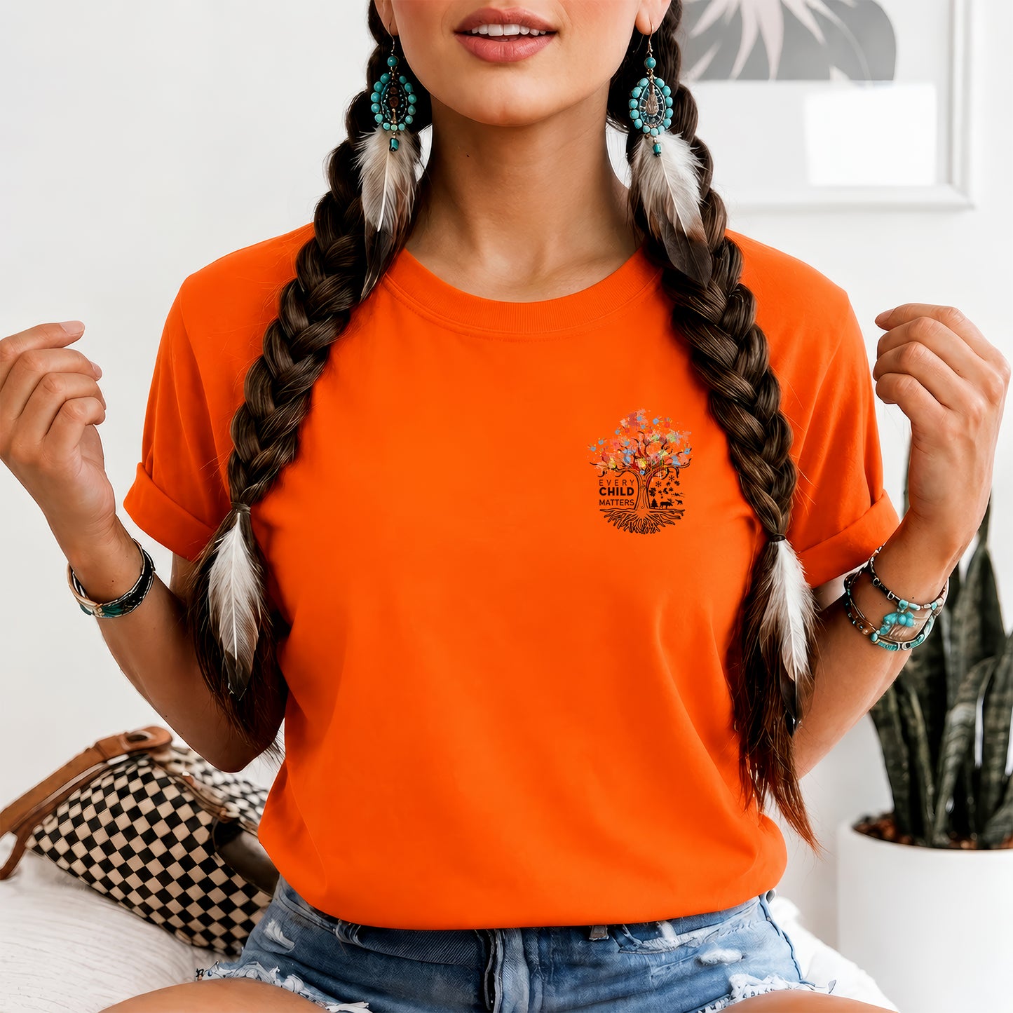 Every Child Matters Handprint Tree For Orange Shirt Day - Two sides - Unisex T-shirt/V-neck T-shirt/Hoodie/Sweatshirt