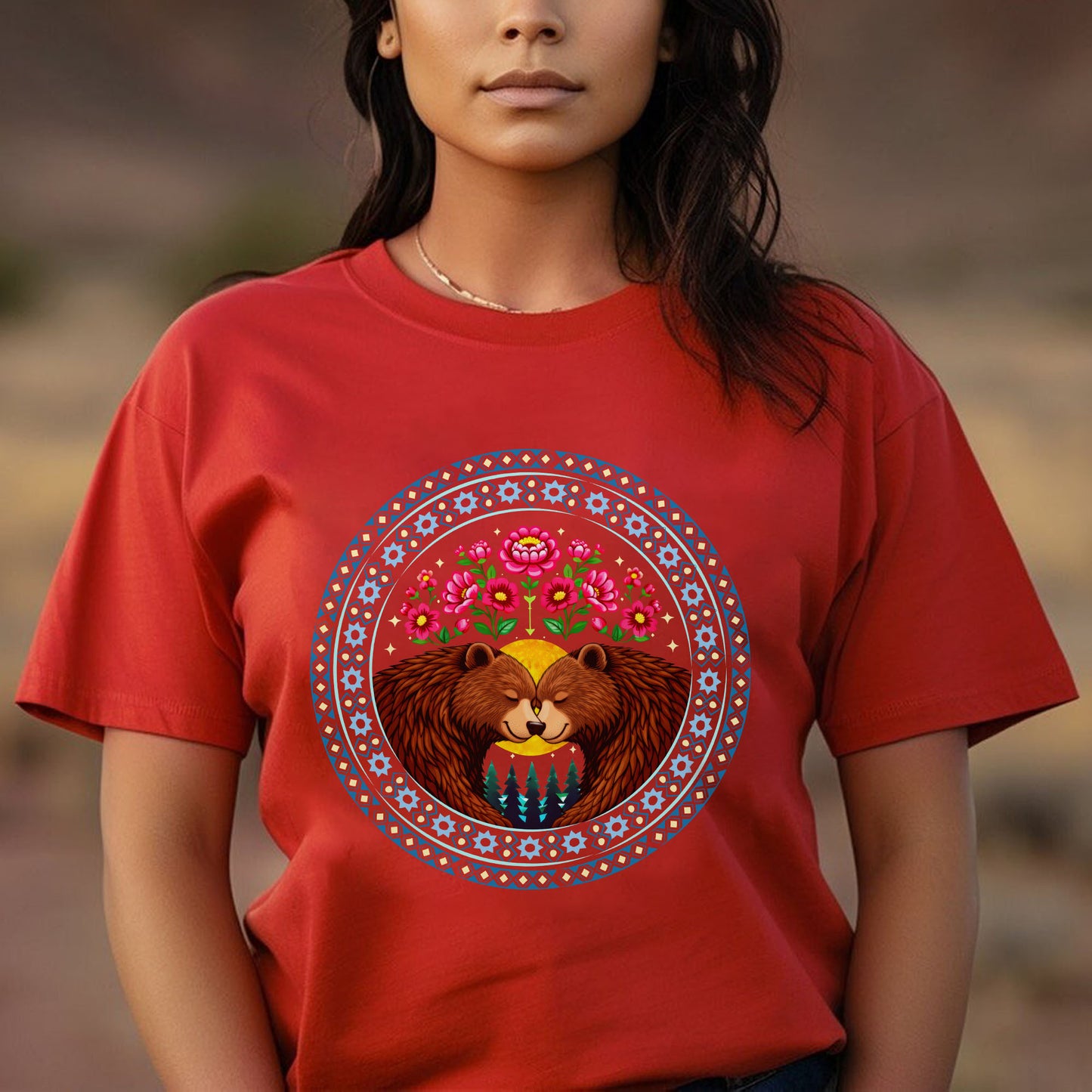 Sacred Bear Love Circle - Indigenous Art of Unity & Love Unisex T-shirt/T-shirt V-neck/Hoodie/Sweatshirt