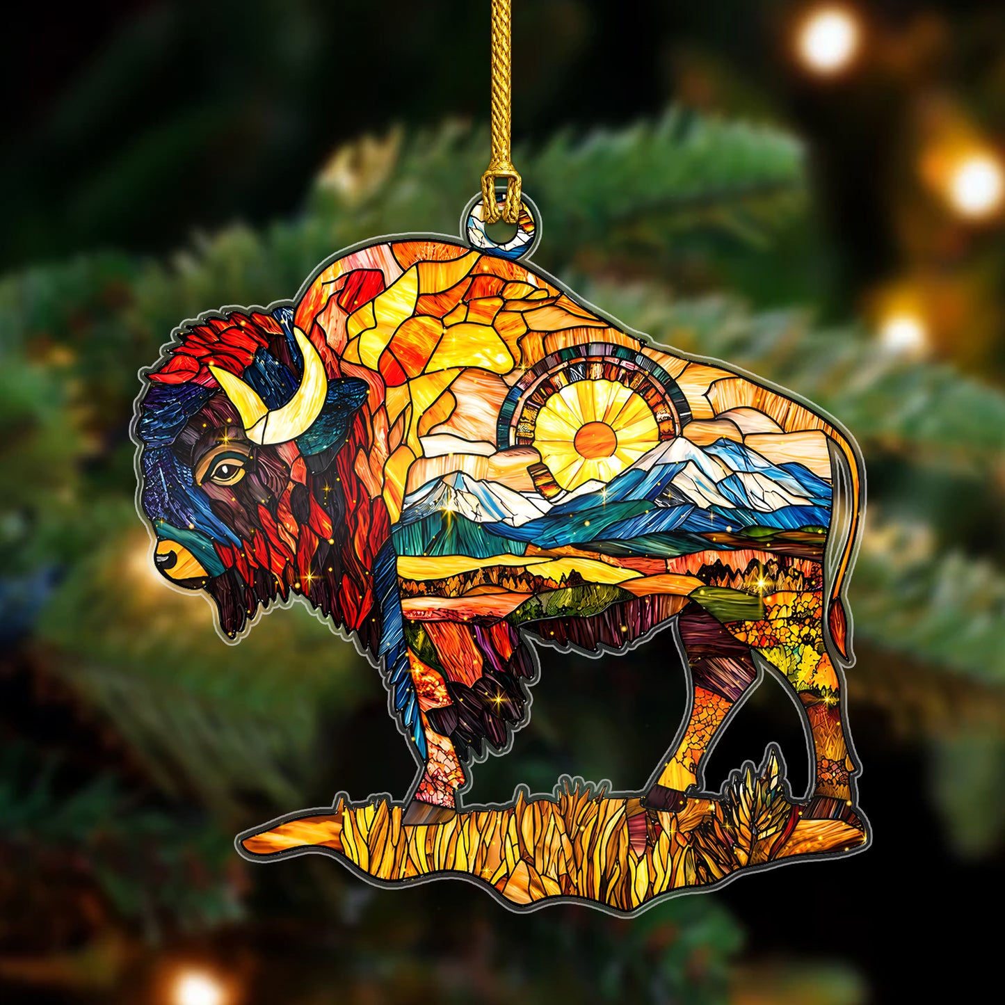 Stained Glass Bison Acrylic Ornament - Holiday Tree Decor