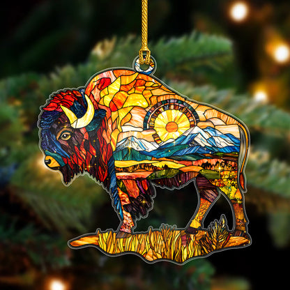 Stained Glass Bison Acrylic Ornament - Holiday Tree Decor