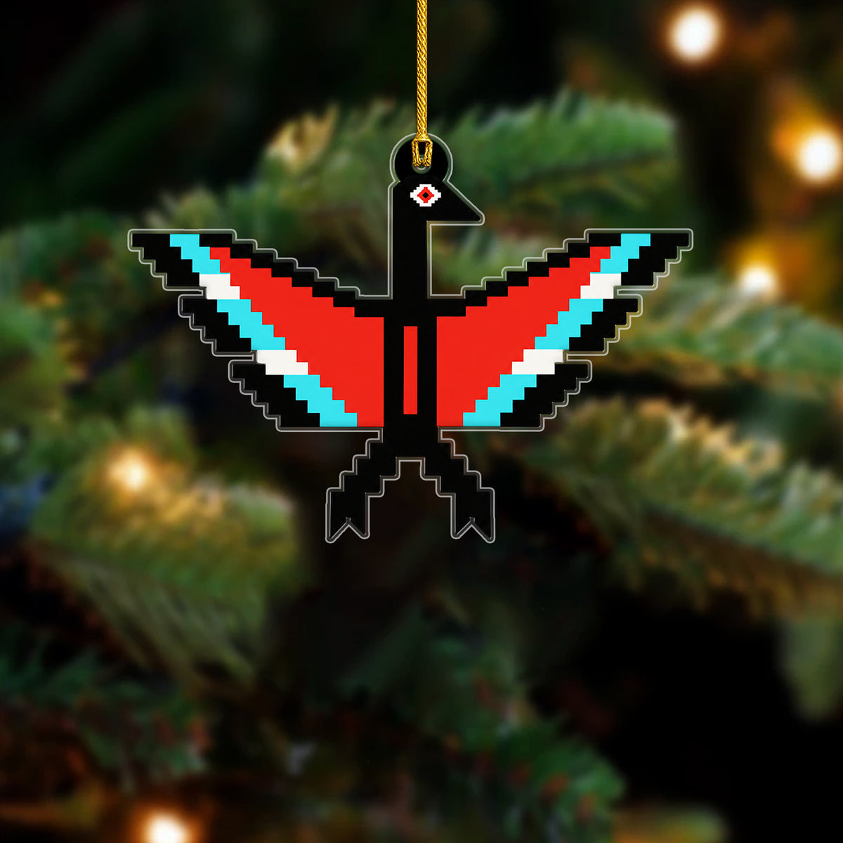 Red Turquoise Native Thunderbird Acrylic Christmas Ornament