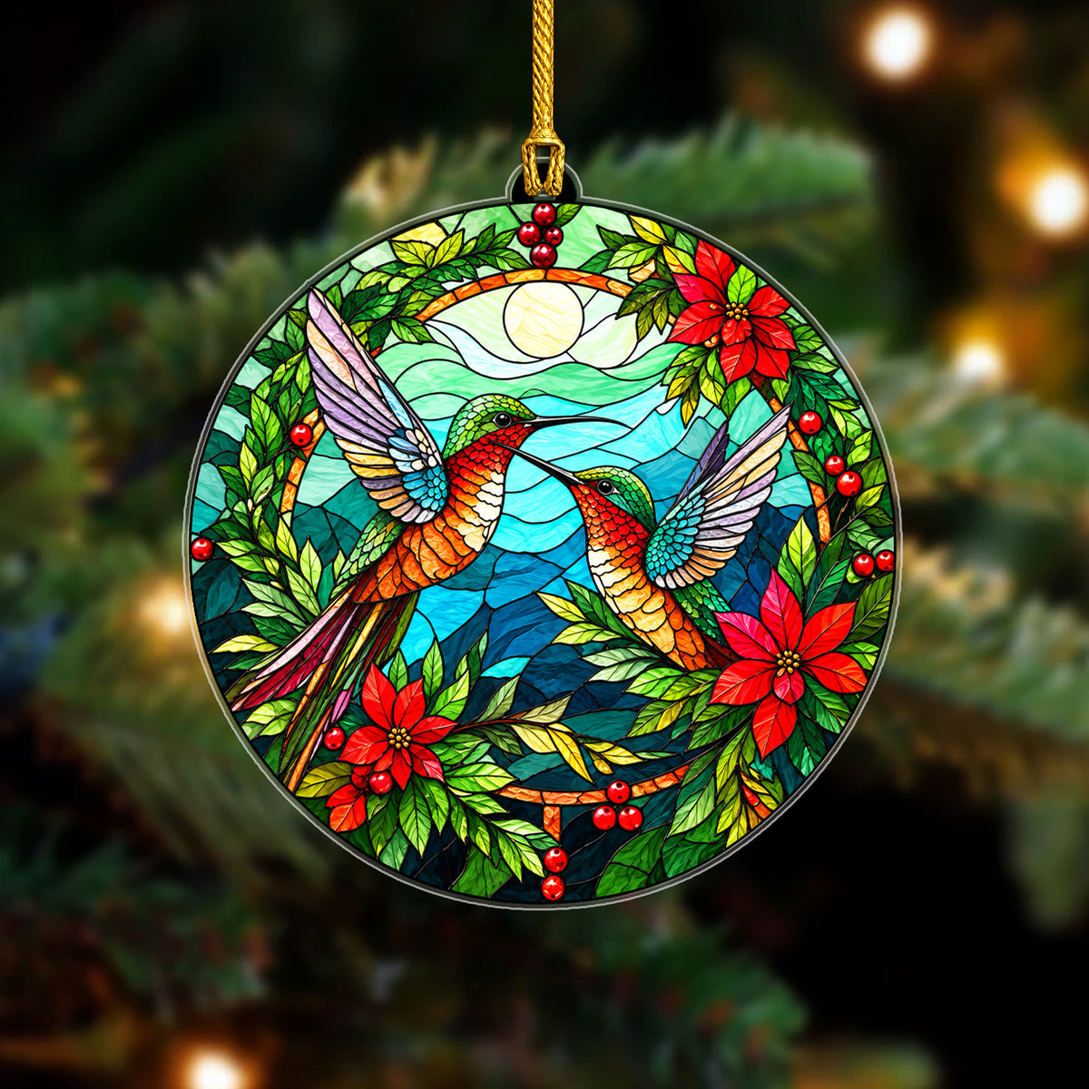 Native Hummingbird Stained Glass Acrylic Christmas Ornament