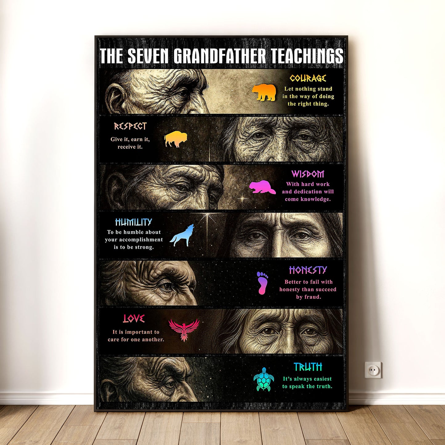 Native American Seven Grandfather Teachings - Indigenous Inspirational Poster/Canvas