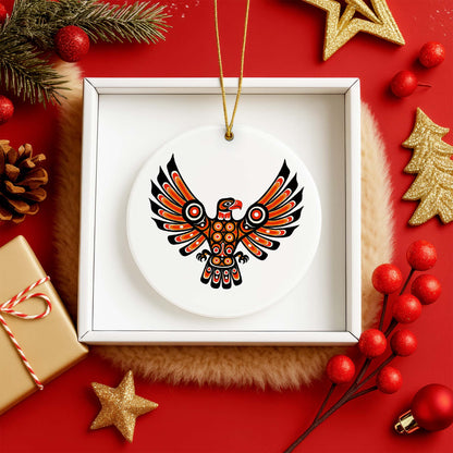 Pacific Owl Ceramic Ornament - Indigenous Tribal Art for Holiday Decor