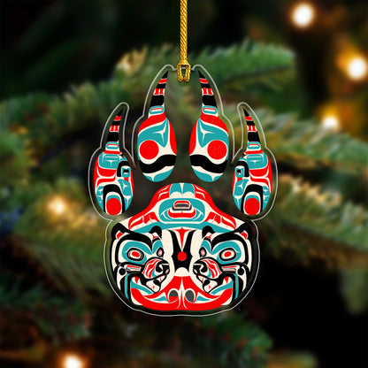 Bear Spirit Acrylic Ornament, Indigenous Inspired Animal Art Unique Holiday Decoration