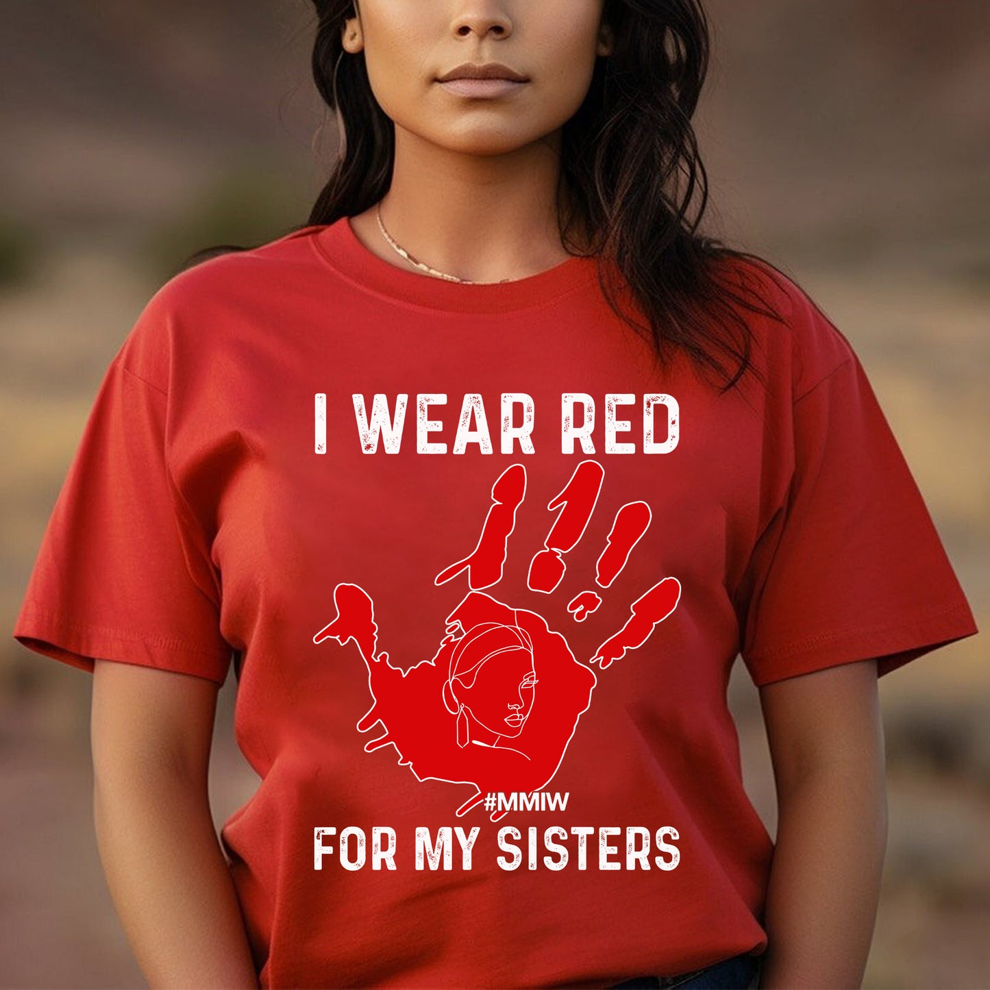 MMIW I Wear Red for My Sisters Red Hand Unisex T-Shirt/T-Shirt V-Neck/Hoodie/Sweatshirt