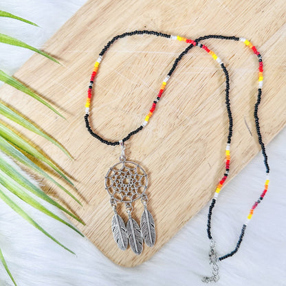 SALE 50% OFF - Long Silver Dreamcatcher Handmade Beaded Necklace For Women With Native American Style