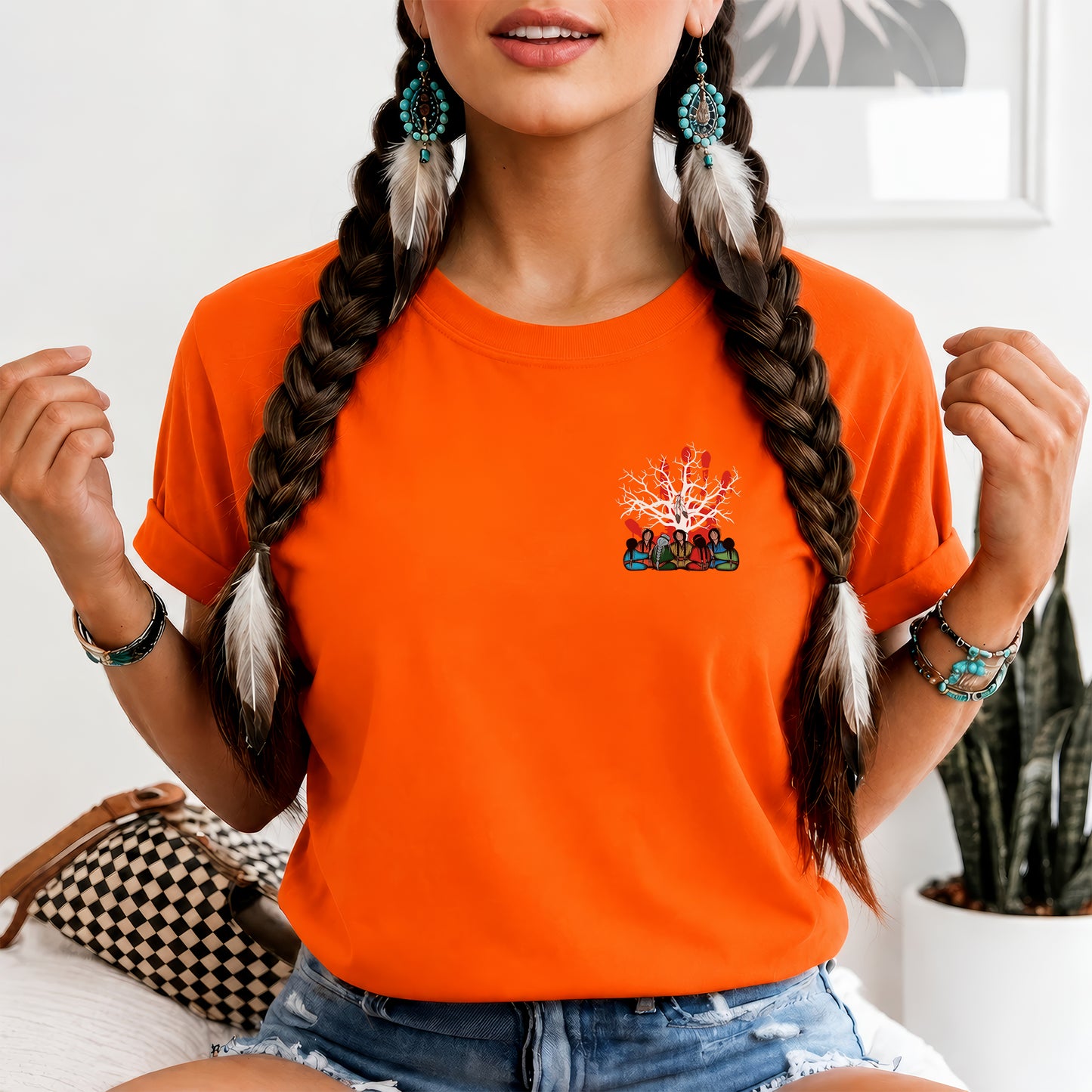 Every Child Matters Indigenous Roots Red Hand Design For Orange Shirt Day - Two sides - Unisex T-shirt/V-neck T-shirt/Hoodie/Sweatshirt