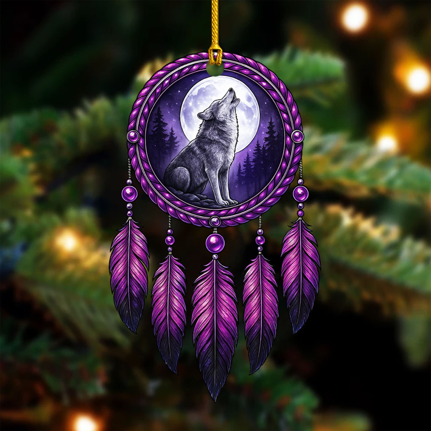 Howling Wolf - Purple Dreamcatcher Moon - Unique Christmas Gift Decor Flat Acrylic