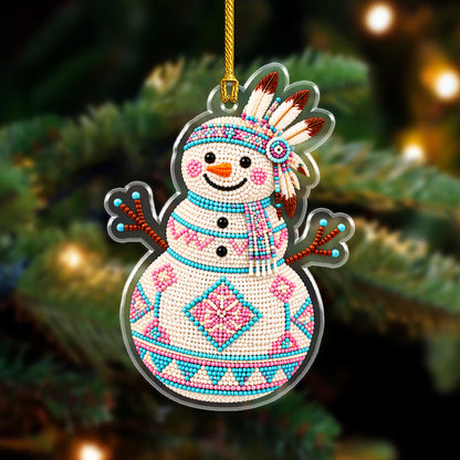 Native Snowman Christmas Acrylic Ornament, Beaded Style Decor