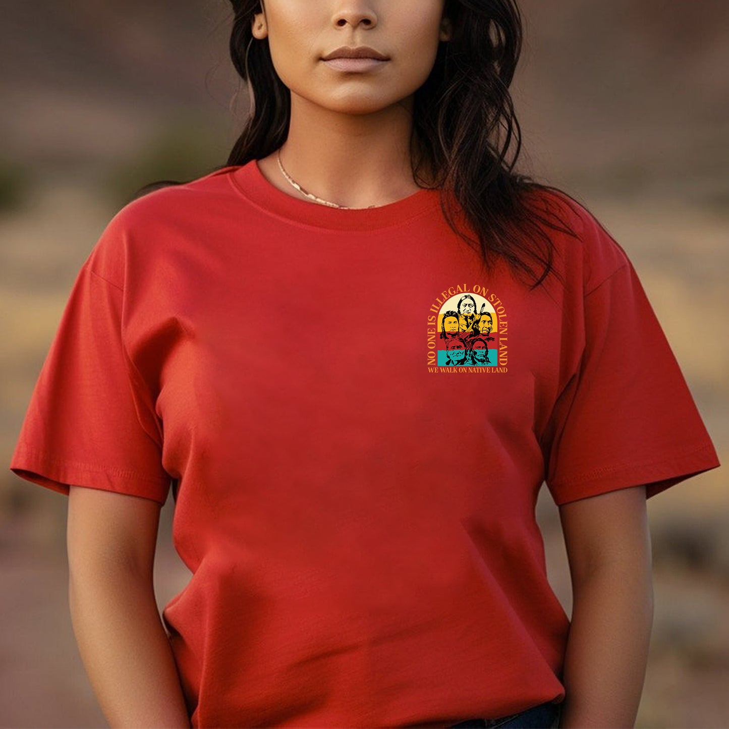 NO ONE IS ILLEGAL ON STOLEN LAND. WE WALK ON NATIVE LAND 16 - Two sides - Unisex T-Shirt/T-Shirt V-Neck/Hoodie/Sweatshirt