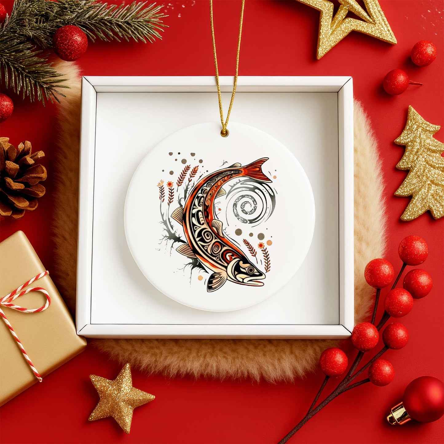 Native Fish Ceramic Ornament - Handcrafted Indigenous Art - Unique Holiday Decor