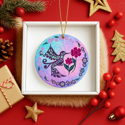 Hummingbird Ceramic Ornament – Floral Christmas Tree Decor & Nature Lover Gift