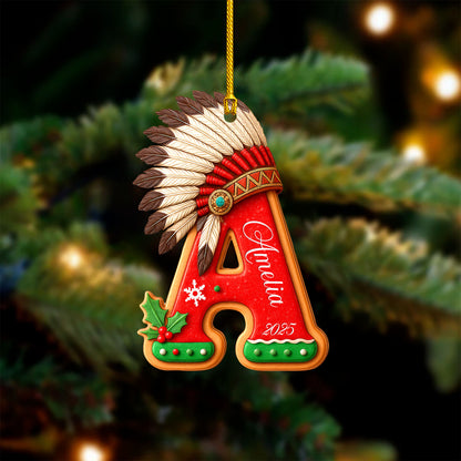 Personalized Letter Native American Feather Christmas - Custom Name Design - Ornament Acrylic