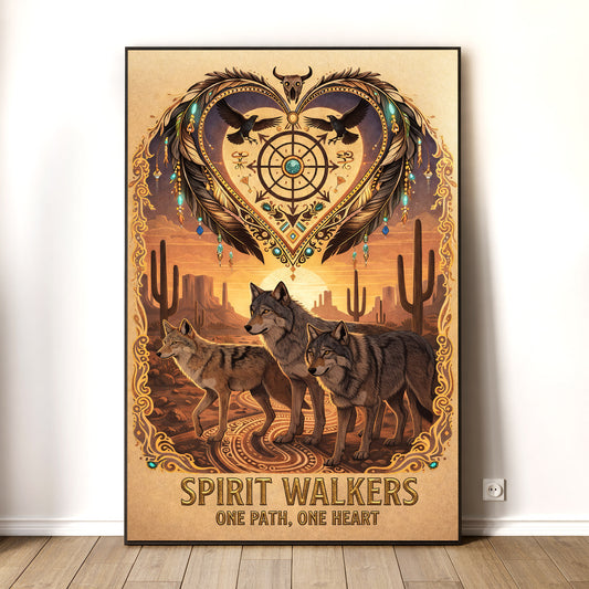 Spirit Walkers "One Path, One Heart" Wolf Family - Native Inspired Spiritual for Poster/Canvas
