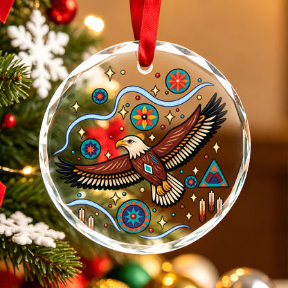 Native American Eagle Glass Ornament - Holiday Tree Decoration