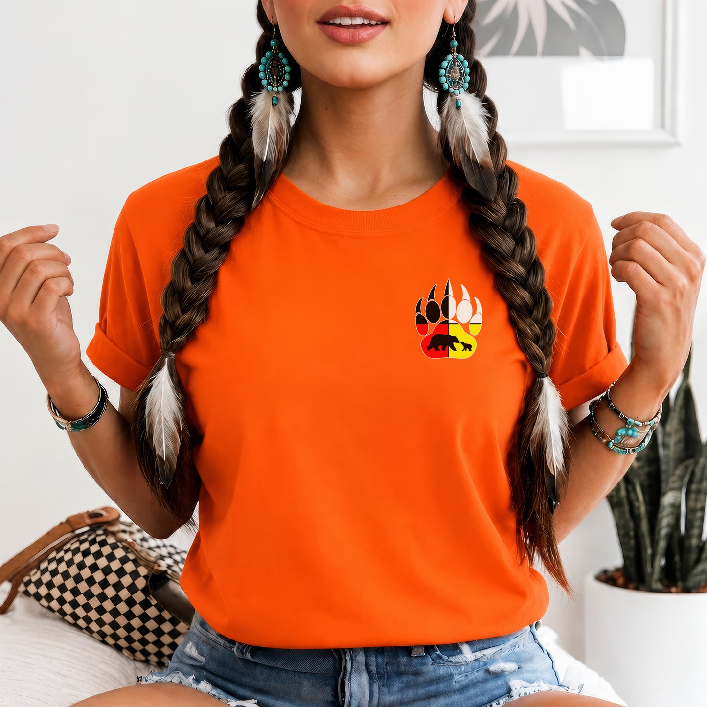 Every Child Matters Bear Paw Indigenous Pride - Two sides - Unisex T-shirt/V-neck T-shirt/Hoodie/Sweatshirt