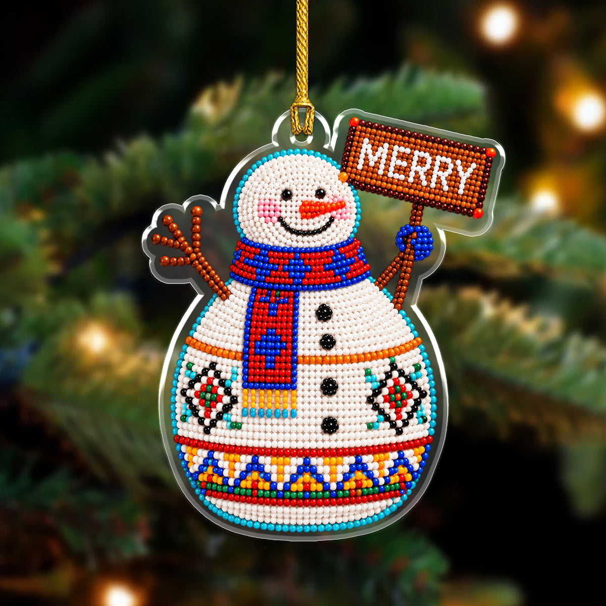 Beaded Style Snowman Acrylic Christmas Ornament, Holiday Gift