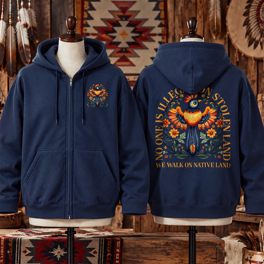 No One Is Illegal On Stolen Land  - Two Sides Unisex Hoodie Zip