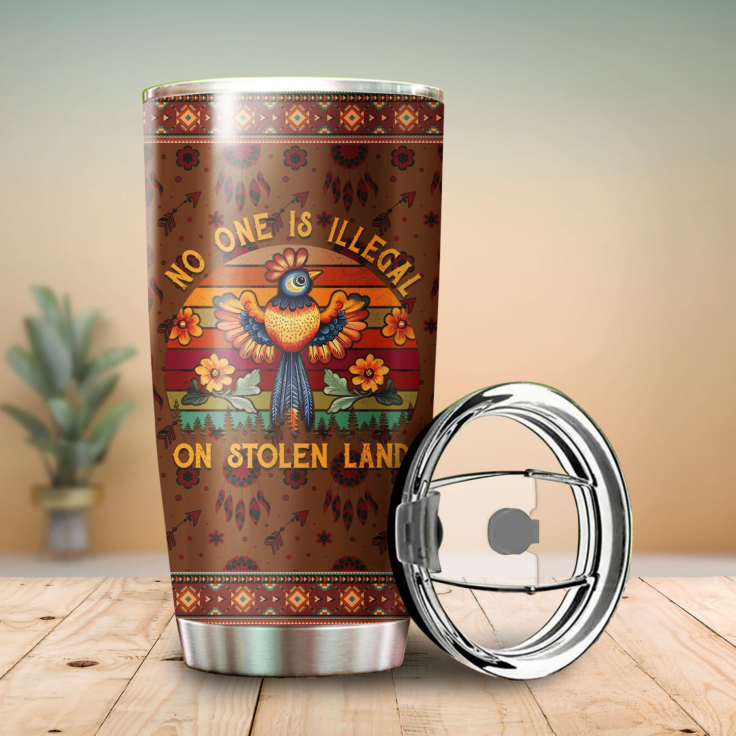 No One Is Illegal on Stolen Land Tumbler Stainless Steel Drinking Cup