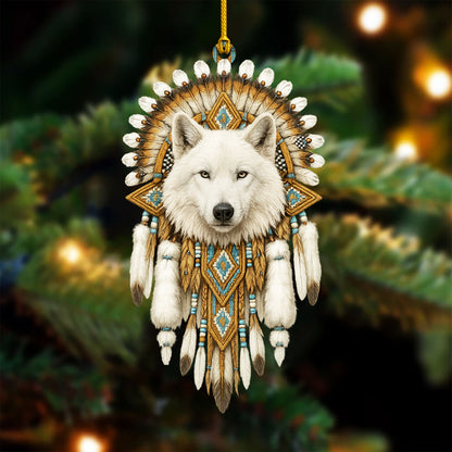 White Wolf Dreamcatcher- Indigenous Inspired - Unique Christmas Gift Decor Flat Acrylic