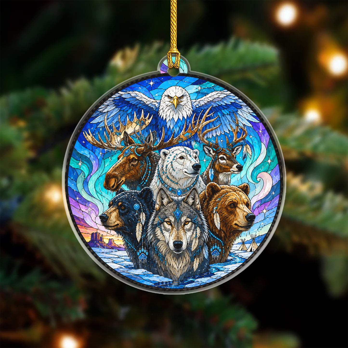 Wildlife Spirit Acrylic Ornament, Indigenous Inspired Animal Art, Unique Holiday Decoration