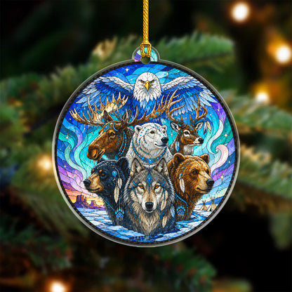 Wildlife Spirit Acrylic Ornament, Indigenous Inspired Animal Art, Unique Holiday Decoration
