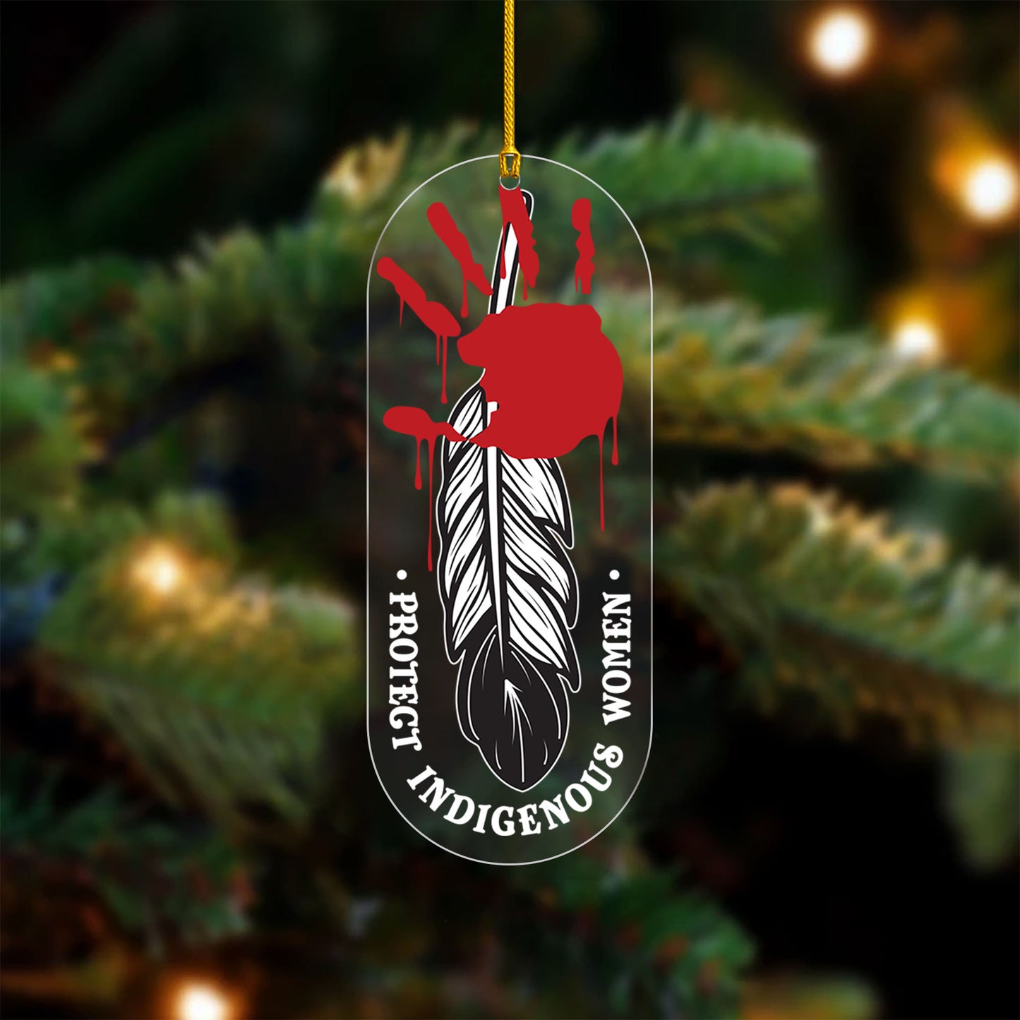 Protect Indigenous Women - MMIW Red Handprint Feather - Unique Christmas Gift Decor Flat Acrylic