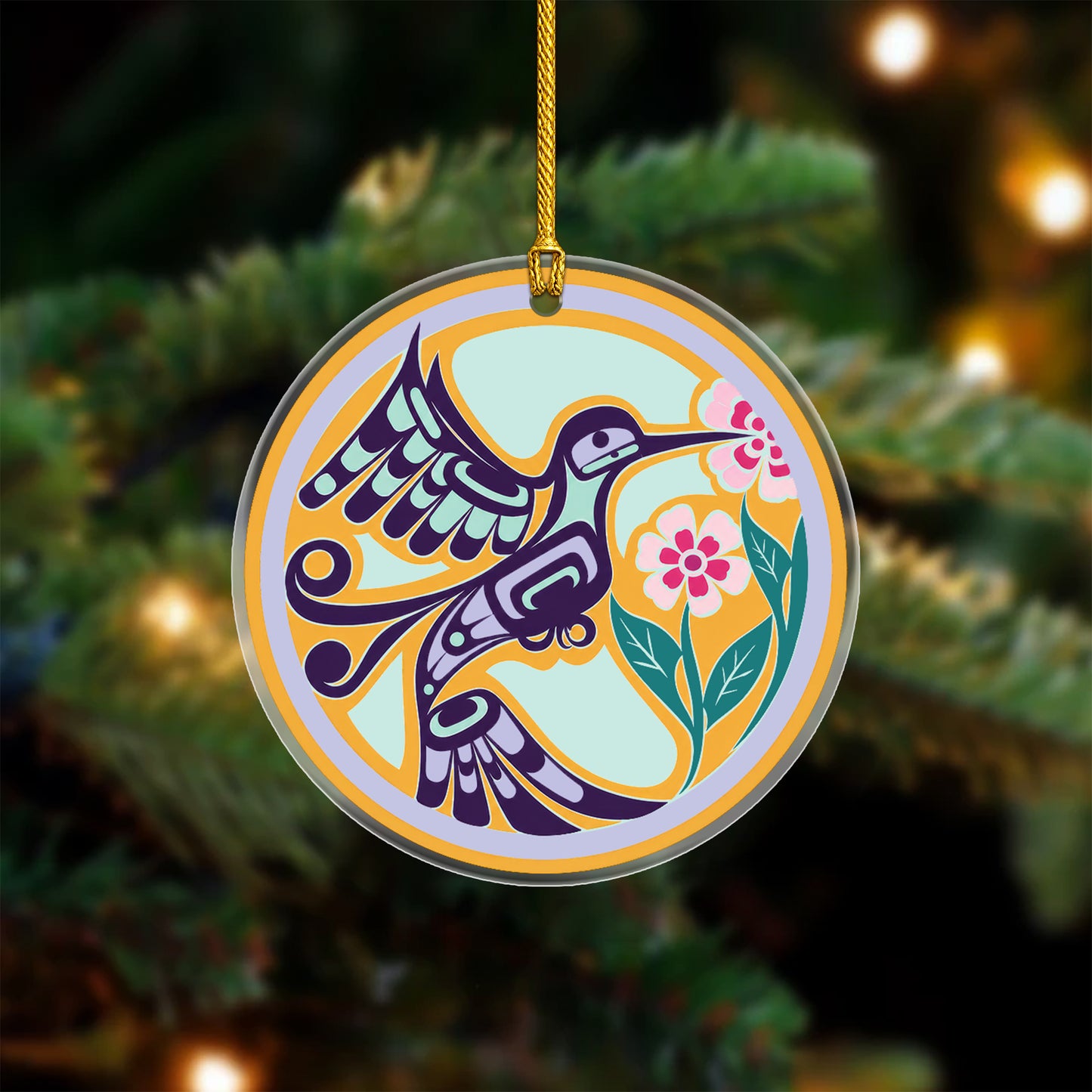Hummingbird Spirit Acrylic Ornament, Indigenous Inspired Artwork Window Hanging Decor